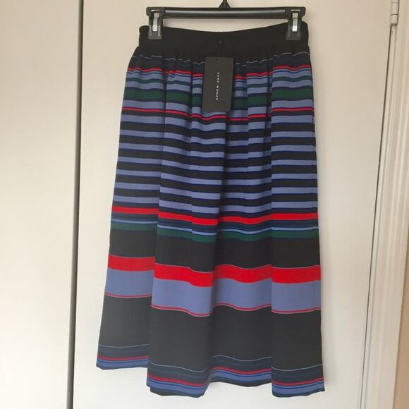 ZARA Striped Blue Jacquard A-Line Midi Skirt XS NWT Classic Pockets High Waist - Picture 6 of 7